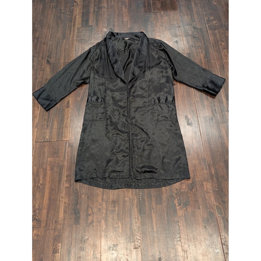 Frederick's of Hollywood Robe Womens One Size Black Satin Paisley‎ Jacquard Long